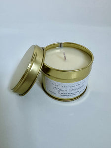 Homemade Candle Belgian Chocolate Soy Candle 100ml , front top and lid of candle on display 