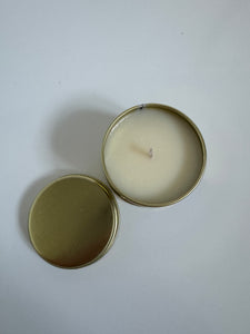 Tiny Tin Candle Co.'s 'Butter Beer' handmade candle top top candle and top of candle lid