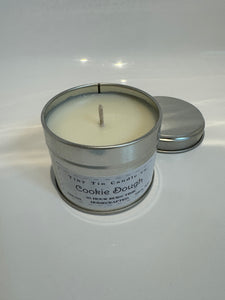 Homemade Candle Cookie Dough Soy Tin Candle 100ml, front and top of candle