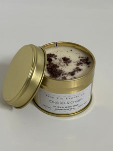 Homemade Candle Cookies and Cream Soy Candle 100ml Tin, front and top of candle