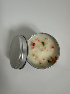 Homemade Candle Candy Cane Christmas 100ml Soy Tin Candle. top of candle