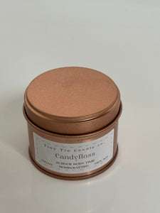 Homemade Candle Candy floss Soy Candle Tin 100ml , front of candle with lid on