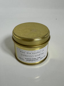 Homemade Candle Espresso Martini 100ml Tin Candle. front of candle with lid