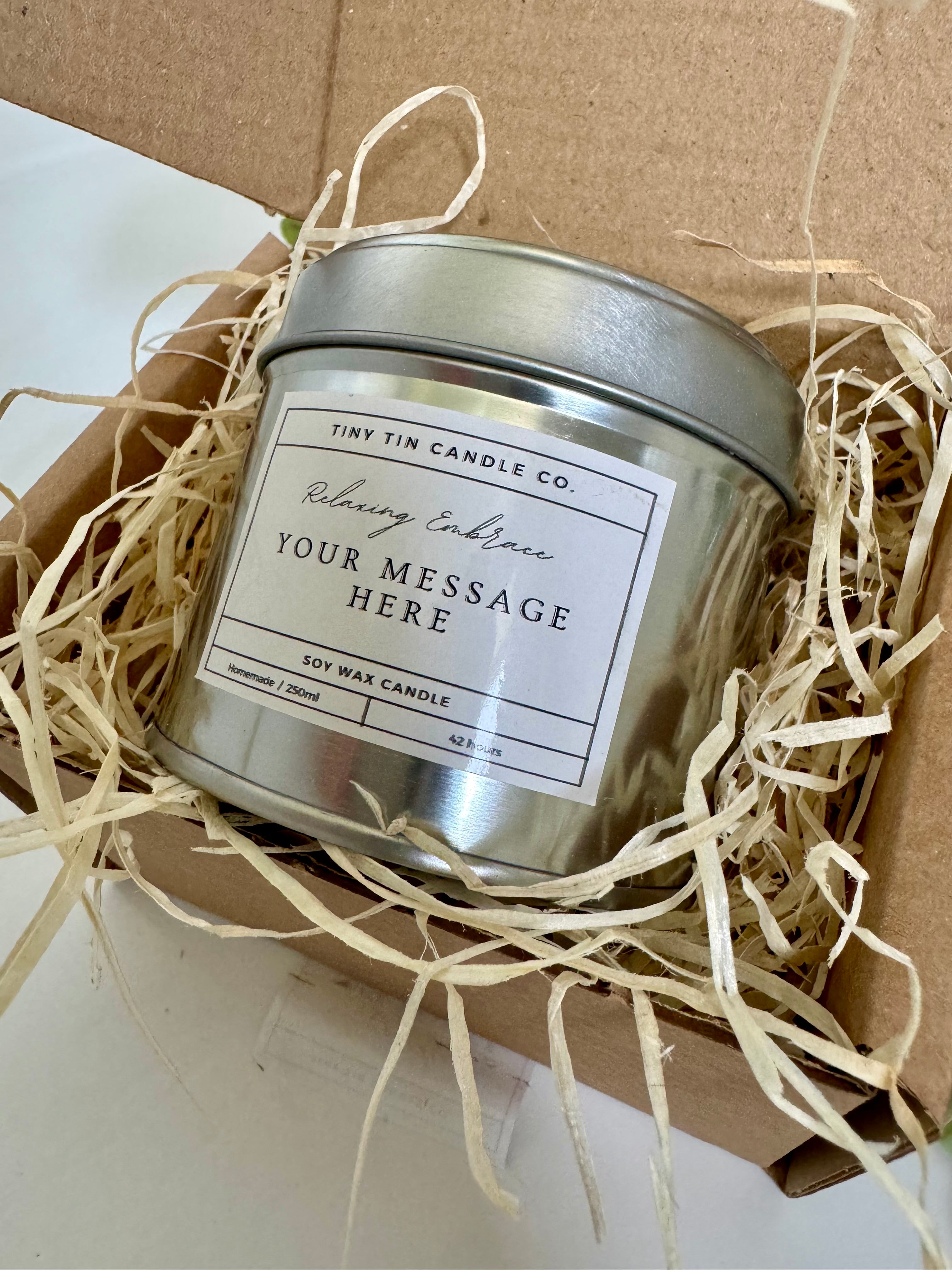 Personalised Secret Message Soy Wax Candle - 250ml Silver Tin, Vegan Friendly