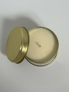 Homemade Candle Fresh Linen Soy Candle Tin 100ml. Top of candle