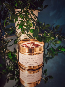 Homemade Candle Espresso Martini 100ml Tin Candle, candle on side shows front and bottom