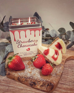 Large Strawberry Cheesecake Candle - 600ml Tin | Sweet & Creamy Scent | Double Wick Soy Candle | Perfect Christmas Gift