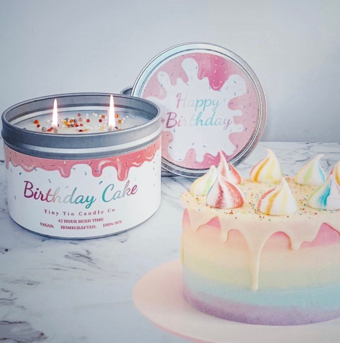 Birthday Cake Candle - 100ml Tin | Sweet & Joyful Scent | Handmade Soy Candle | Perfect Birthday Gift