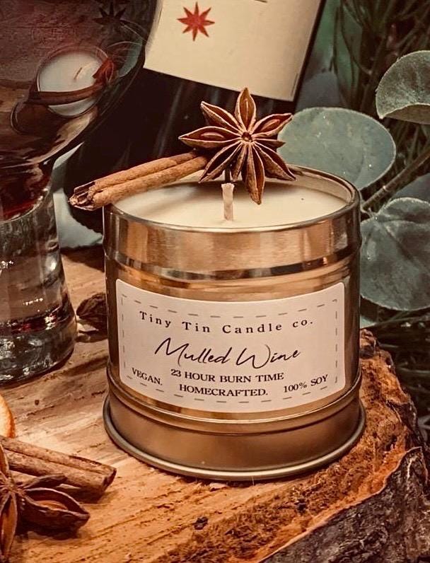 Mulled Wine Soy Wax Candle - 100ml Tin | Christmas Candle | Long-Lasting, Vegan-Friendly Handmade Candle | Christmas Gift