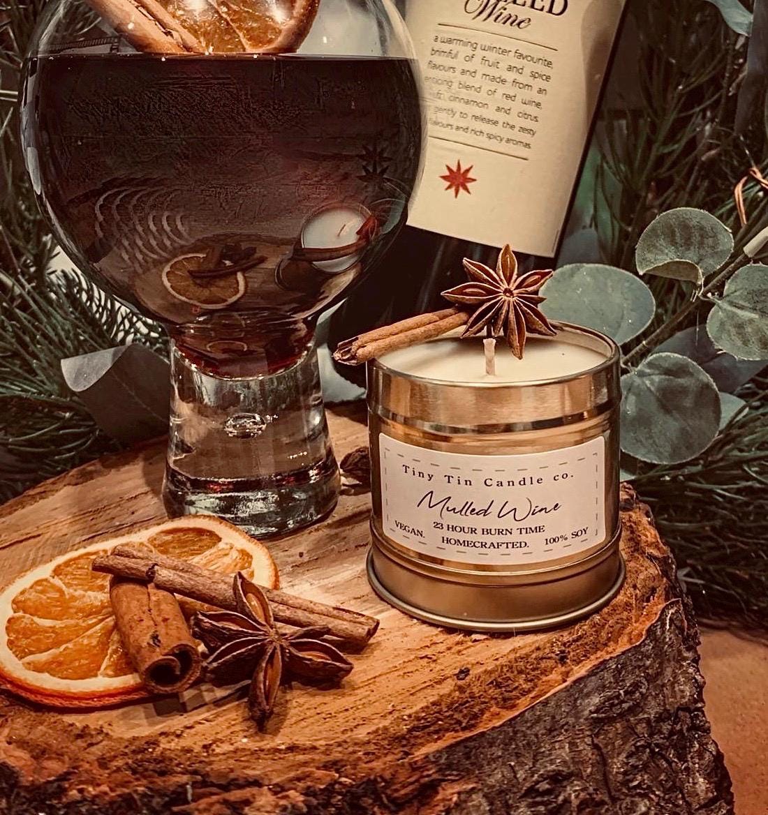 Mulled Wine Soy Wax Candle - 100ml Tin | Christmas Candle | Long-Lasting, Vegan-Friendly Handmade Candle | Christmas Gift