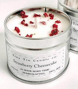 Strawberry Cheesecake Candle - 100ml Tin | Sweet & Creamy Scent | Handmade Soy Candle | Perfect Christmas Gift