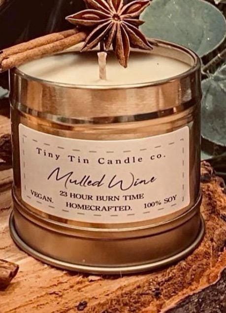 Mulled Wine Soy Wax Candle - 100ml Tin | Christmas Candle | Long-Lasting, Vegan-Friendly Handmade Candle | Christmas Gift