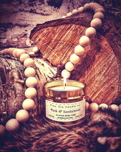 Musk and Sandalwood Candle - 100ml Tin | Masculine & Earthy Scent | Handmade Soy Candle | Perfect Christmas Gift