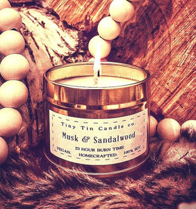 Musk and Sandalwood Candle - 100ml Tin | Masculine & Earthy Scent | Handmade Soy Candle | Perfect Christmas Gift