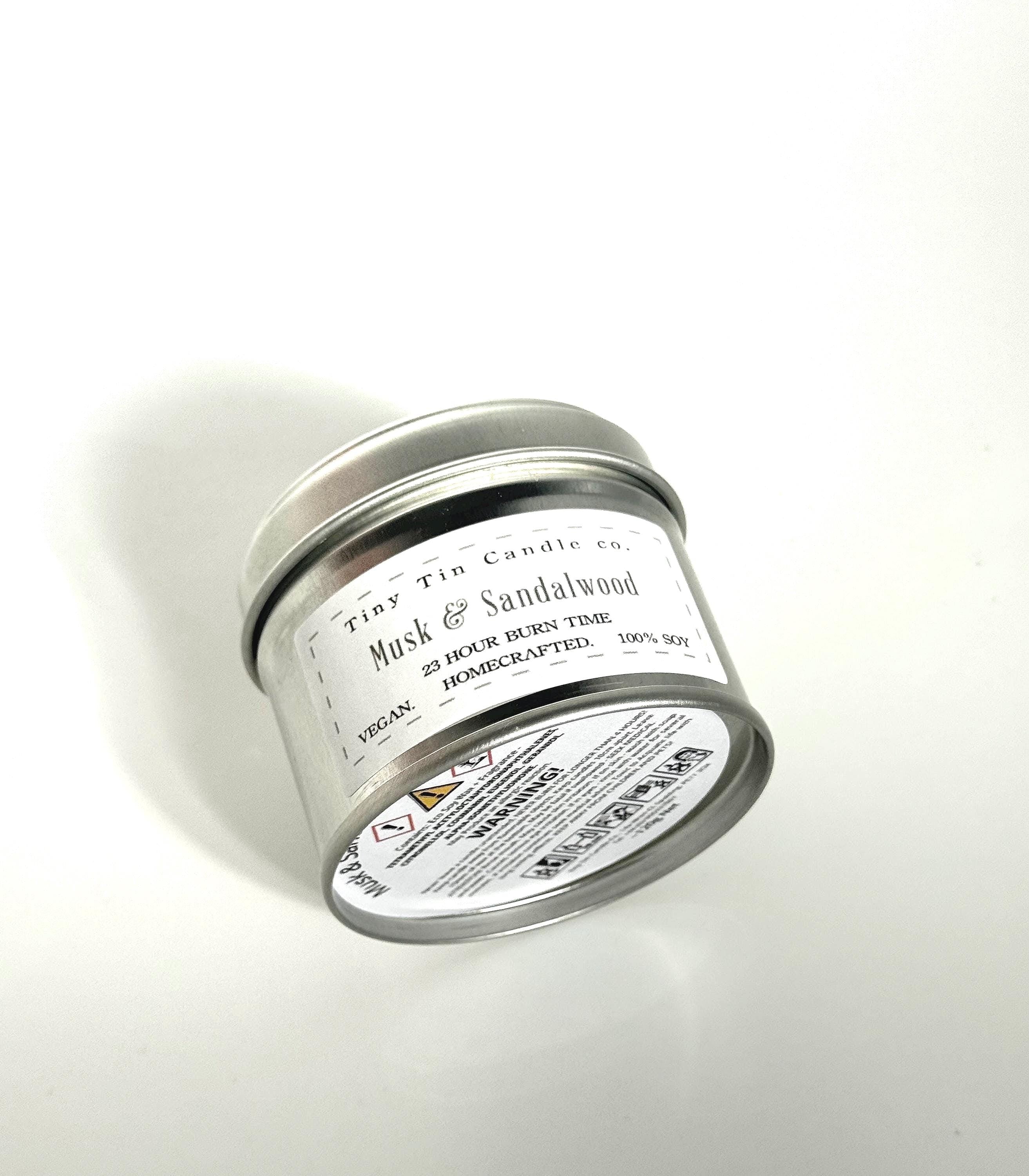 Musk and Sandalwood Candle - 100ml Tin | Masculine & Earthy Scent | Handmade Soy Candle | Perfect Christmas Gift