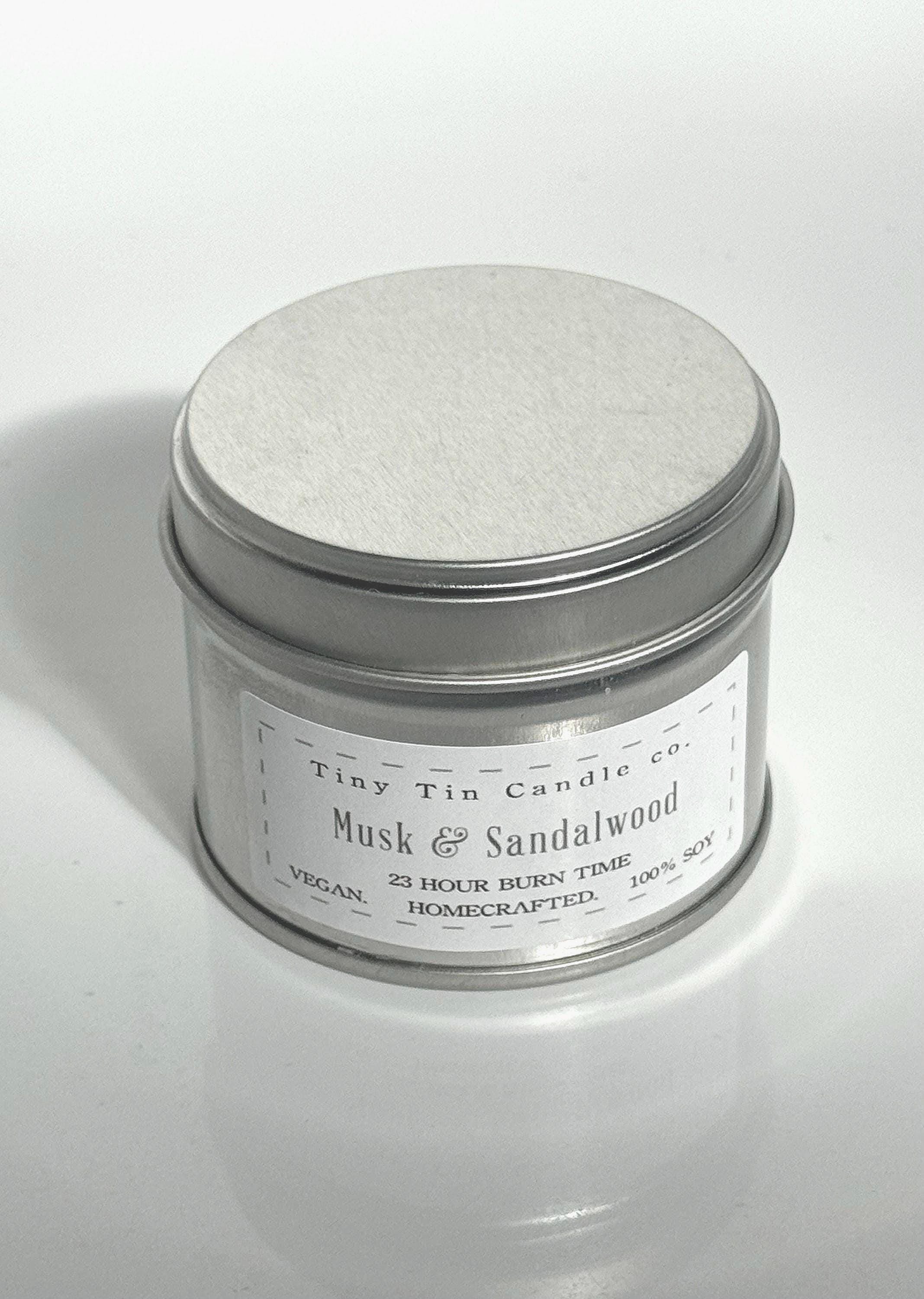 Musk and Sandalwood Candle - 100ml Tin | Masculine & Earthy Scent | Handmade Soy Candle | Perfect Christmas Gift