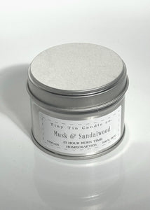 Musk and Sandalwood Candle - 100ml Tin | Masculine & Earthy Scent | Handmade Soy Candle | Perfect Christmas Gift