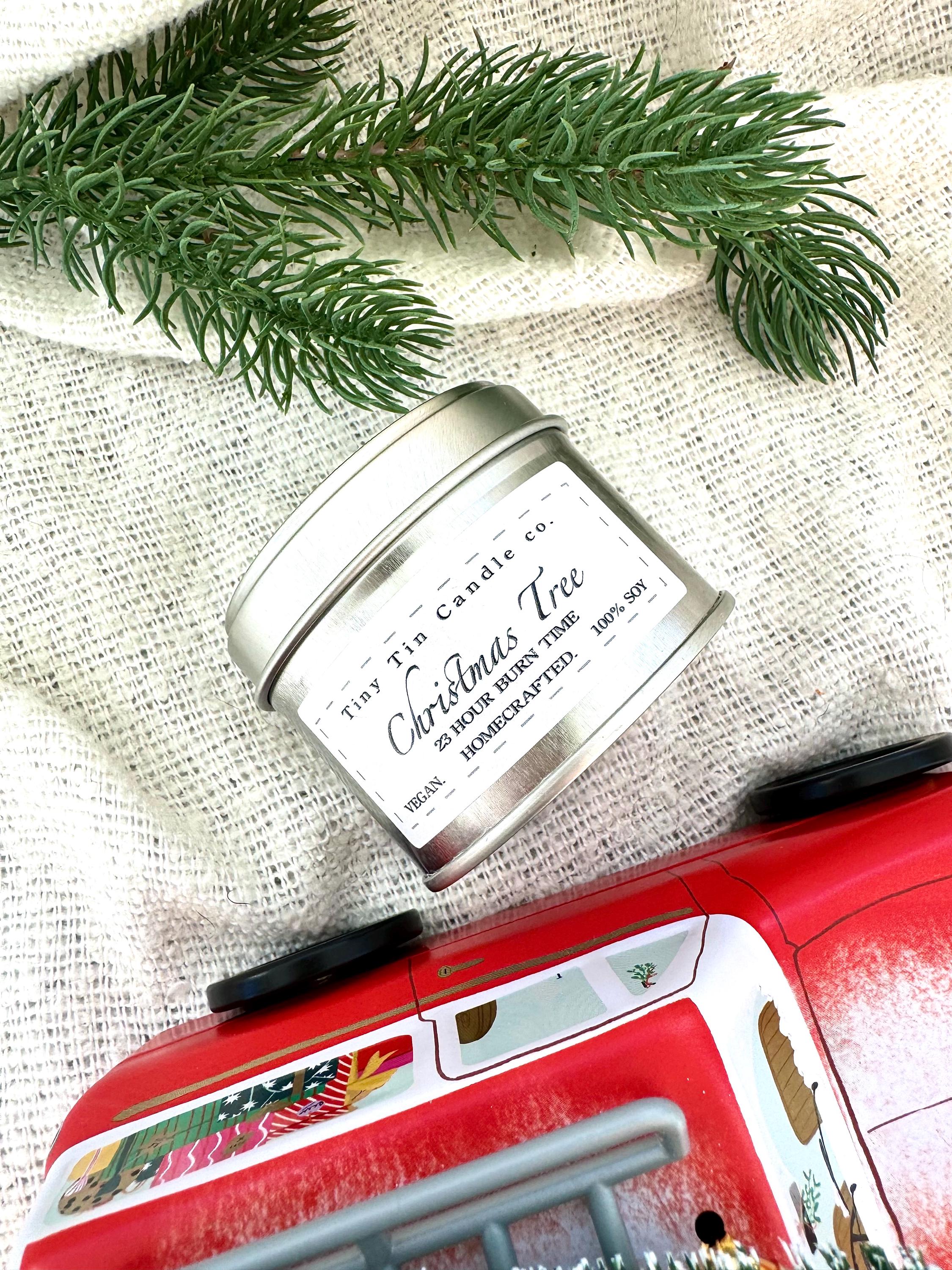 Christmas Tree Soy Candle - 100ml Tin | Fresh Pine Holiday Scent | Vegan-Friendly, Long-Lasting Handmade Candle