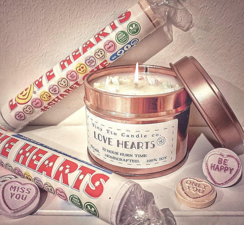 Love Hearts Candle - 100ml Tin | Sweet & Fruity Scent | Handmade Soy Candle | Perfect Gift