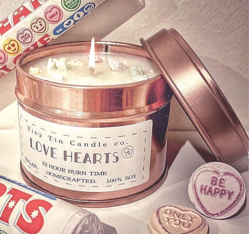 Love Hearts Candle - 100ml Tin | Sweet & Fruity Scent | Handmade Soy Candle | Perfect Gift