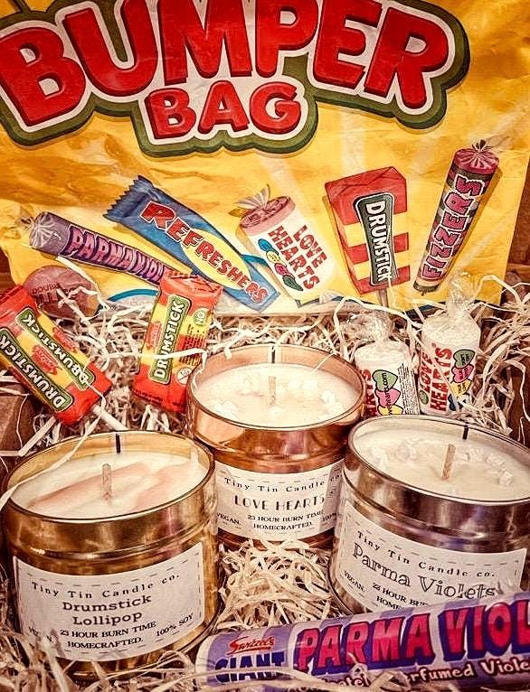 Retro Sweet Candle Hamper - Set of 3 Soy Tin Candles | Nostalgic Sweet Scents | Handmade Soy Candles | Perfect Christmas Gift