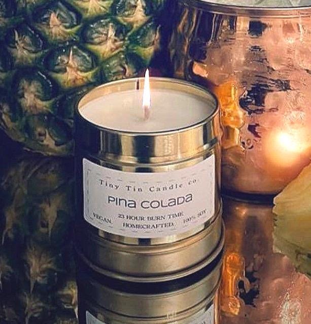 Pina Colada Candle - 100ml Tin | Sweet & Tropical Scent | Handmade Soy Candle | Perfect Christmas Gift