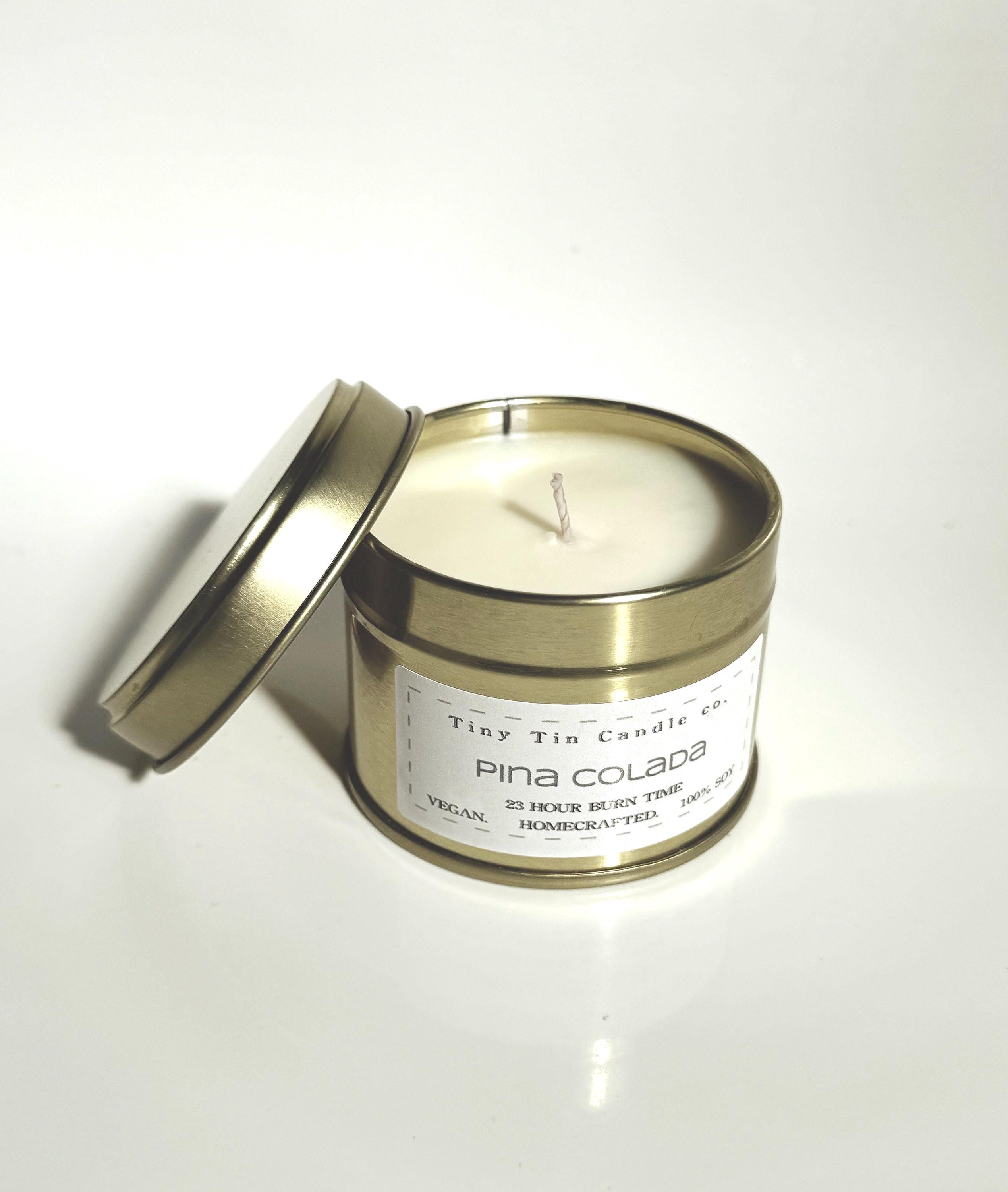 Pina Colada Candle - 100ml Tin | Sweet & Tropical Scent | Handmade Soy Candle | Perfect Christmas Gift