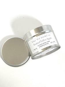 Homemade Candle Frosted Toffee Apple Soy Tin Candle 100ml . Front and top of candle.