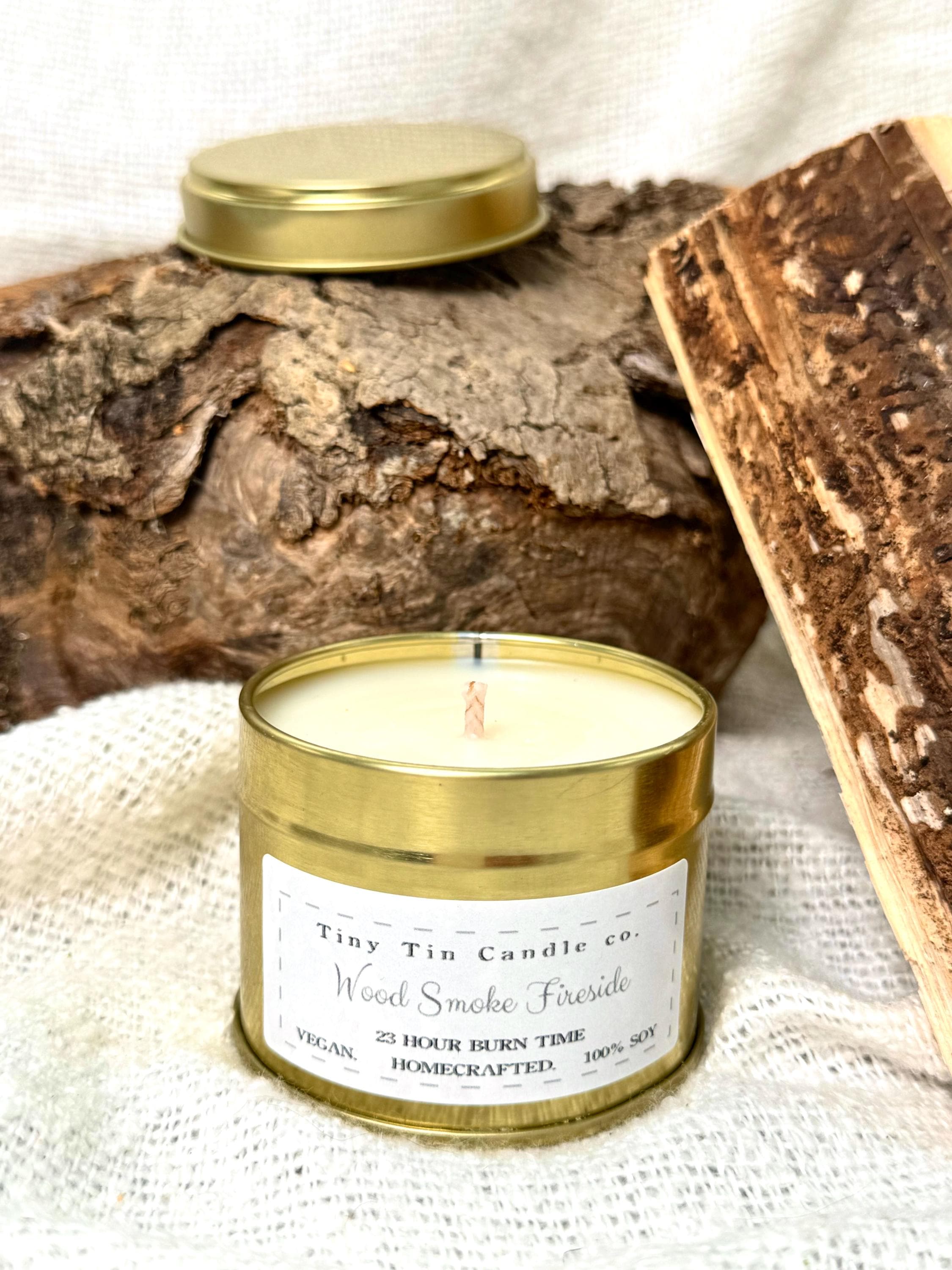 Woodsmoke Candle - 100ml Tin | Smoky & Sensuous Scent | Handmade Soy Candle | Perfect Christmas Gift