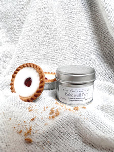 Homemade Candle Soy Tin Candle Bakewell Tart 100ml  front of candle 
