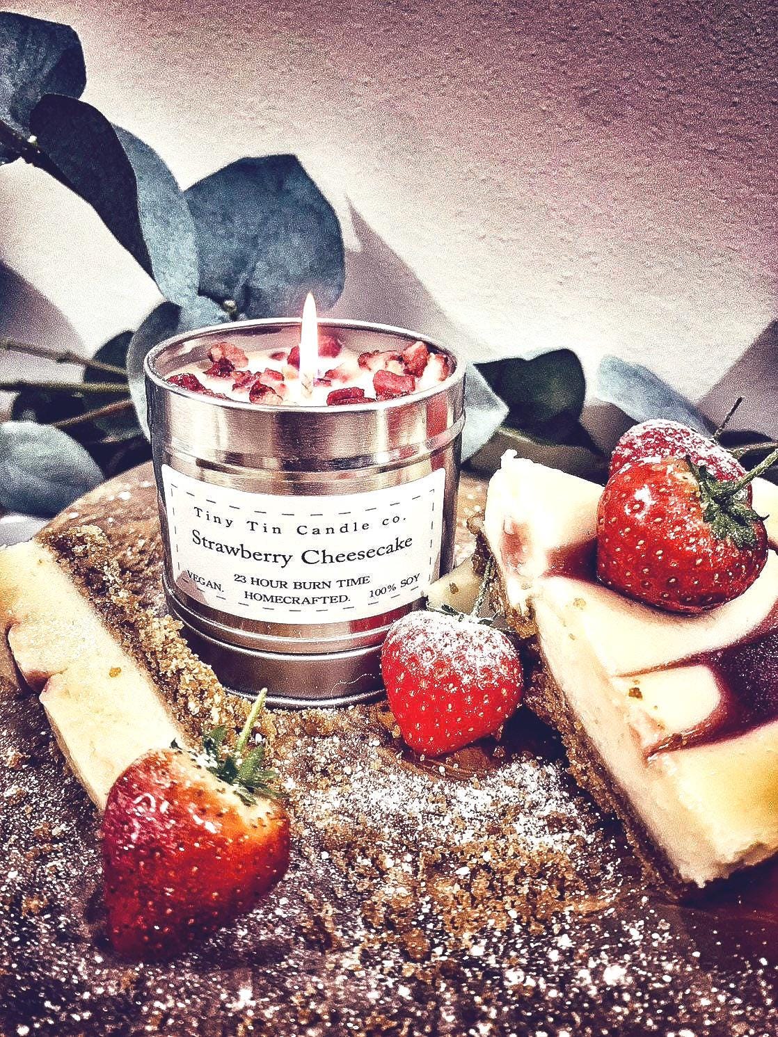 Strawberry Cheesecake Candle - 100ml Tin | Sweet & Creamy Scent | Handmade Soy Candle | Perfect Christmas Gift