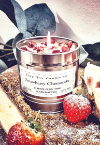 Strawberry Cheesecake Candle - 100ml Tin | Sweet & Creamy Scent | Handmade Soy Candle | Perfect Christmas Gift