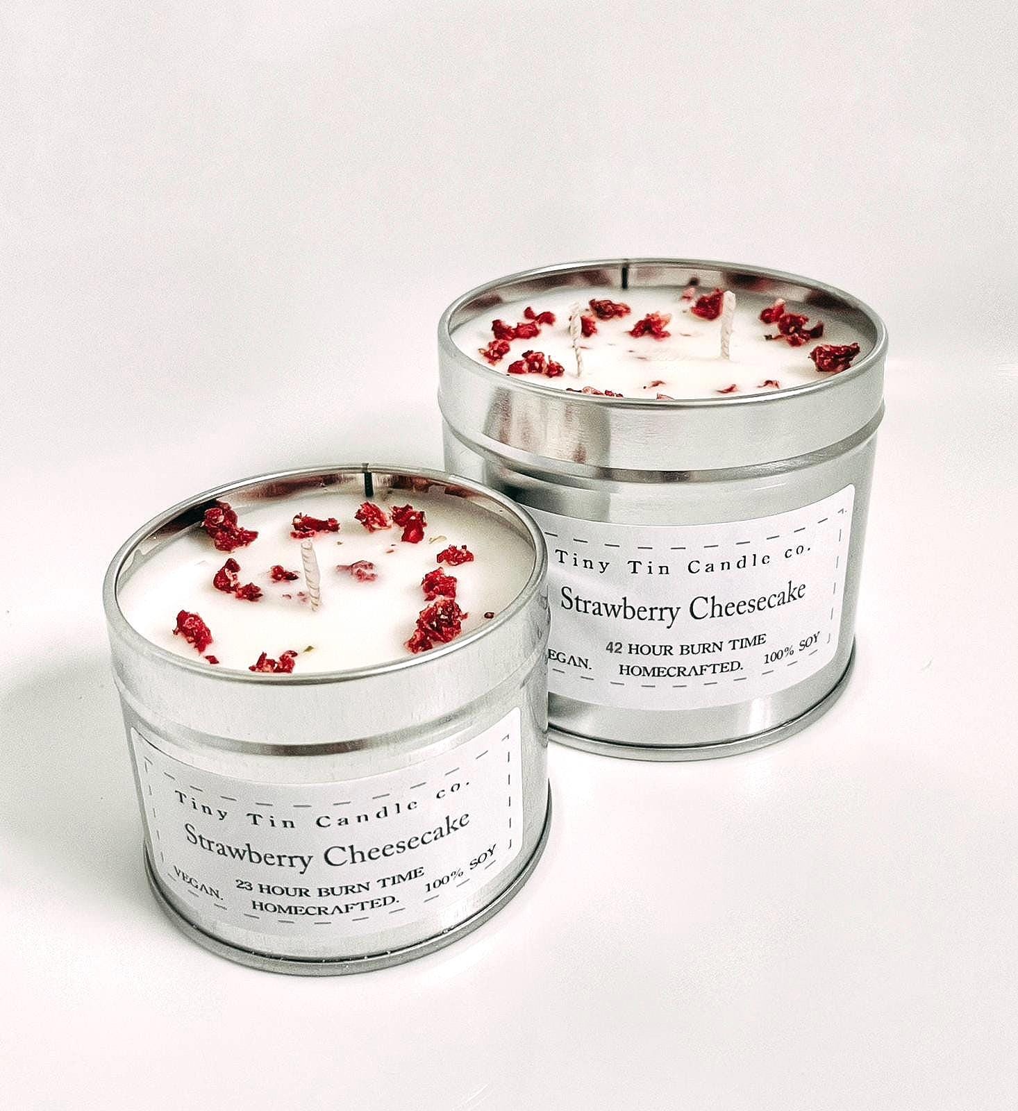 Strawberry Cheesecake Candle - 100ml Tin | Sweet & Creamy Scent | Handmade Soy Candle | Perfect Christmas Gift