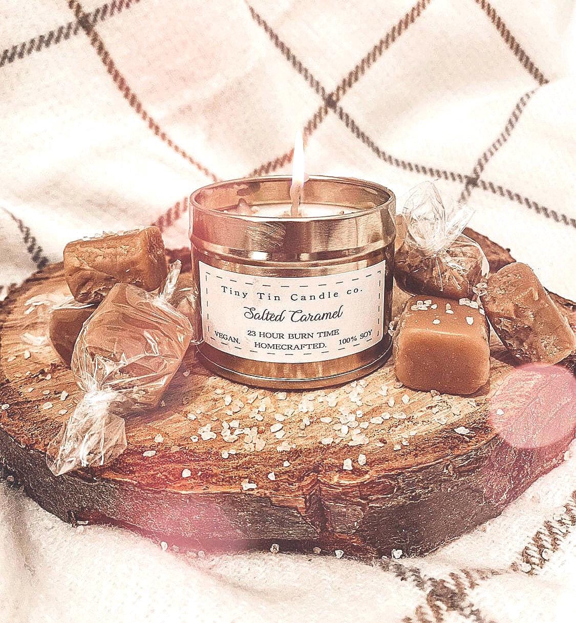 Salted Caramel Candle - 100ml Tin | Sweet & Indulgent Scent | Handmade Soy Candle | Perfect Christmas Gift