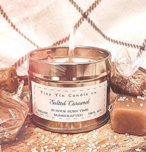 Salted Caramel Candle - 100ml Tin | Sweet & Indulgent Scent | Handmade Soy Candle | Perfect Christmas Gift
