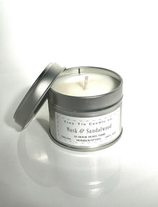 Musk and Sandalwood Candle - 100ml Tin | Masculine & Earthy Scent | Handmade Soy Candle | Perfect Christmas Gift