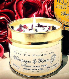 Champagne and Roses Candle - 100ml Tin | Floral & Celebratory Scent | Handmade Soy Candle | Perfect Gift | Christmas Gift