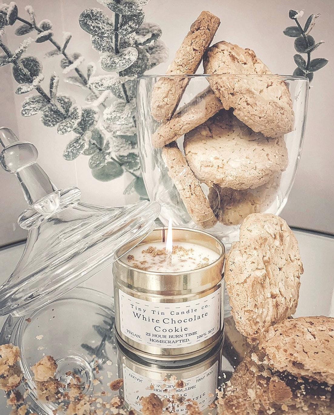 White Chocolate Cookie Candle - 100ml Tin | Sweet & Comforting Scent | Handmade Soy Christmas Candle | Perfect Christmas Gift