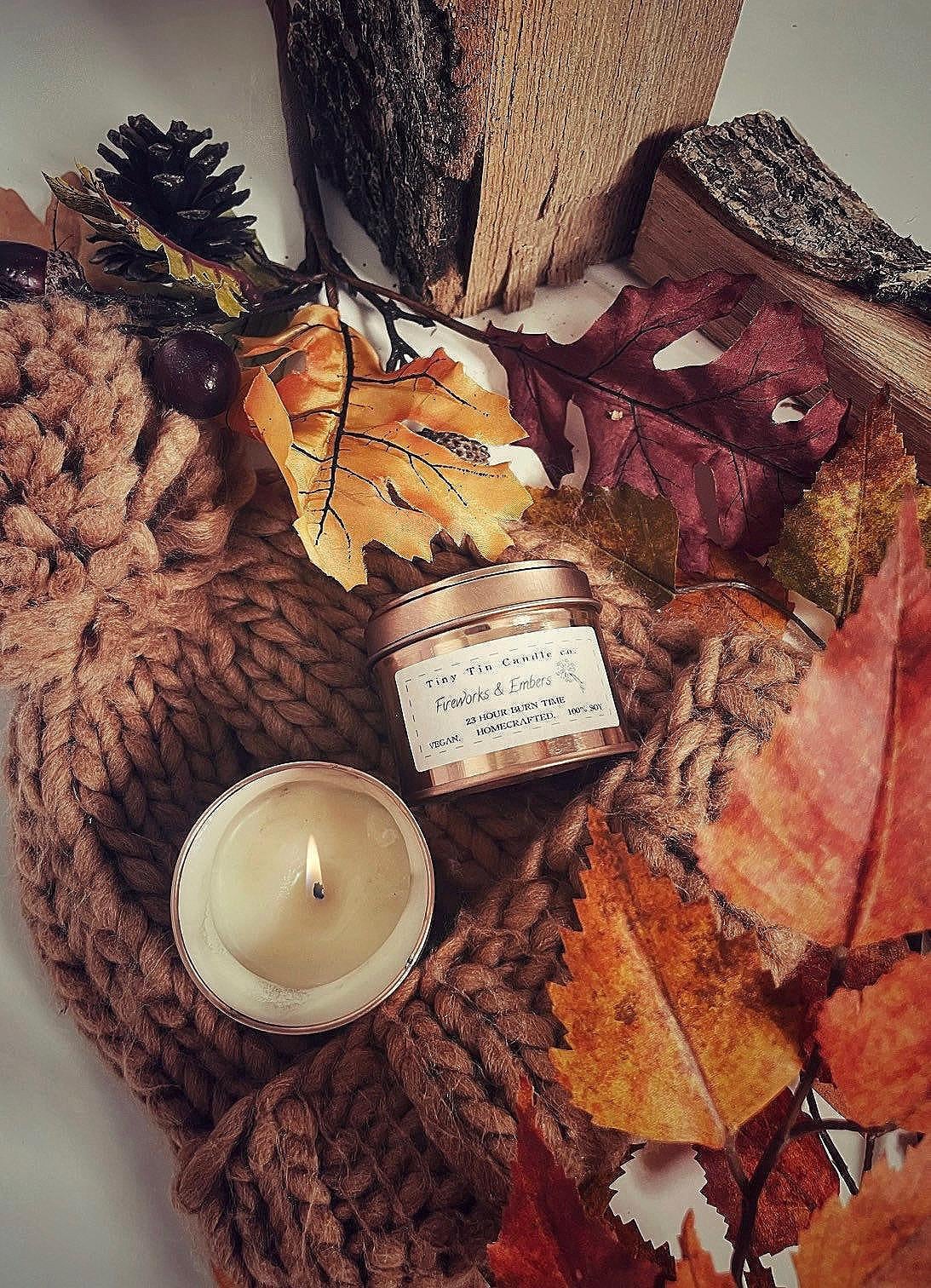 Fireworks & Embers Soy Candle - 100ml Tin | Bonfire Night Scent | Vegan-Friendly Handmade Candle
