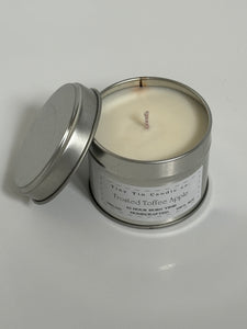 Homemade Candle Frosted Toffee Apple Soy Tin Candle 100ml . Front and top of candle.