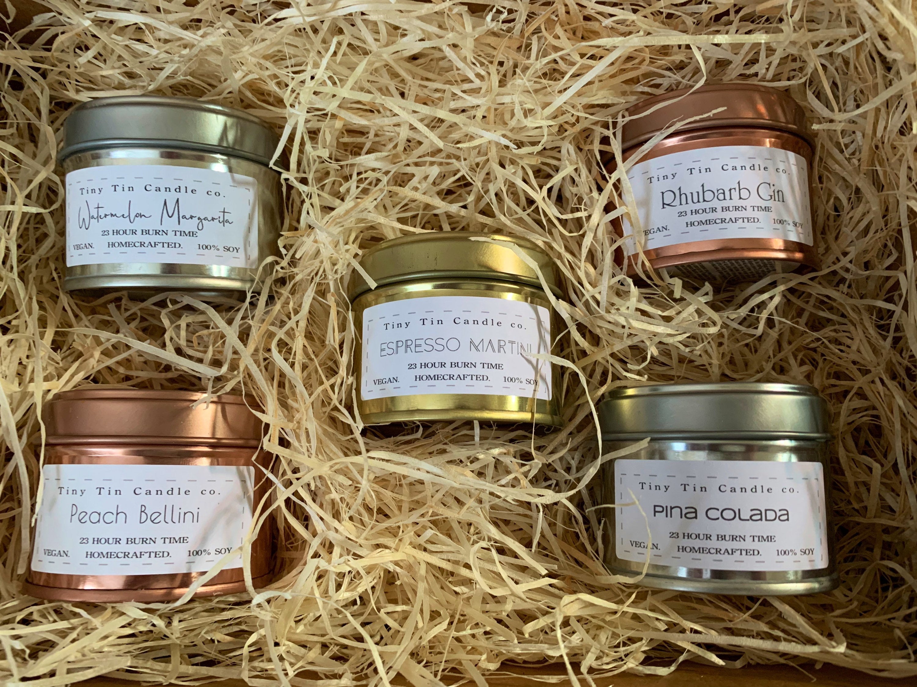 The Ultimate Cocktail Lovers Soy Candle Hamper including Espresso Martini and Rhubarb Gin